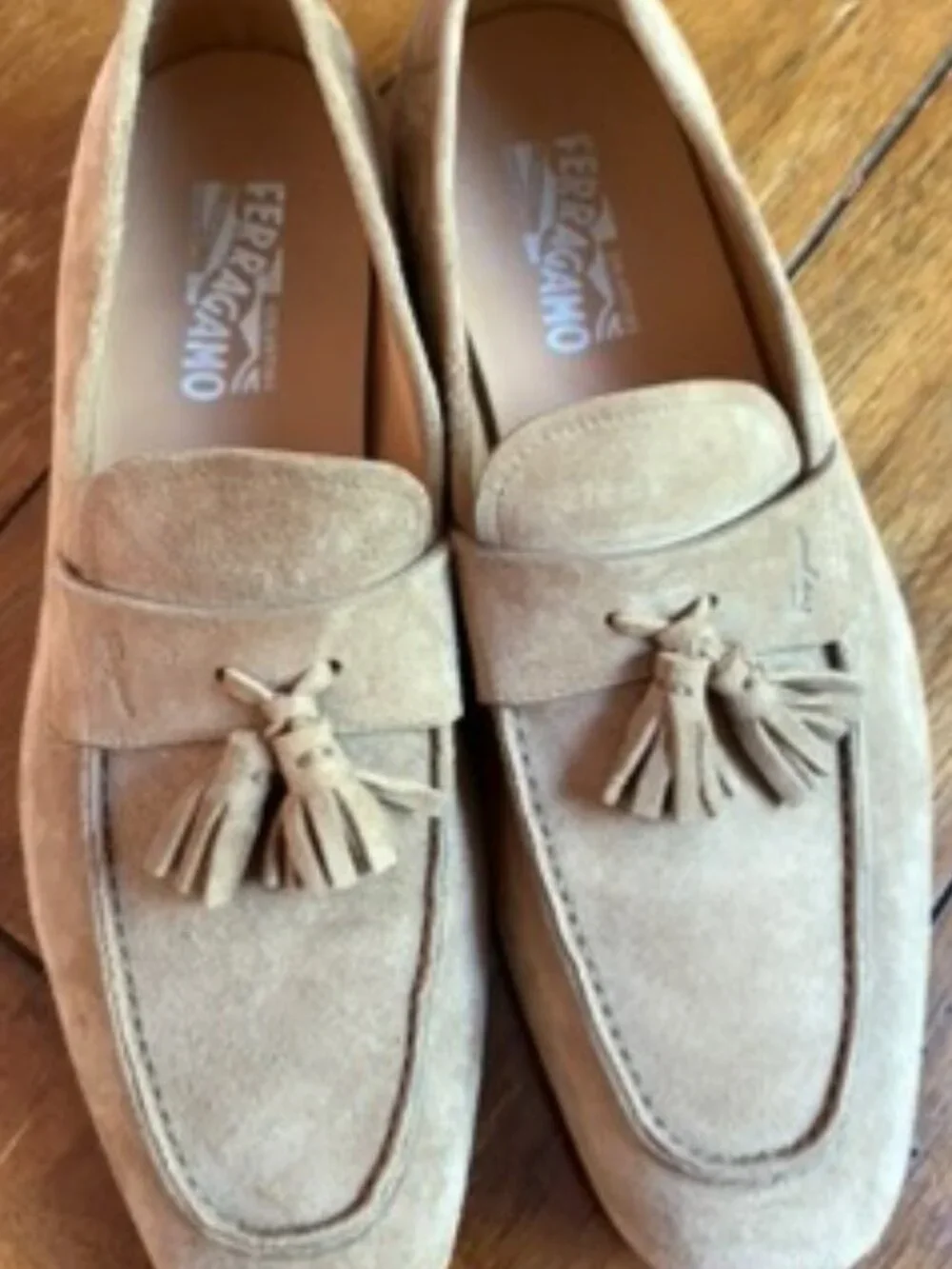 SALVATORE FERRAGAMO Ecru Suede Men's Tasseled Slip-on loafer shoes 10.5 - Picture 3 of 9